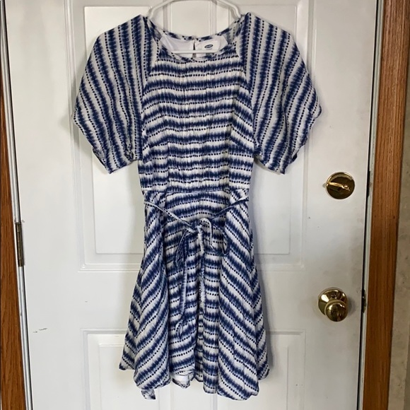 Blue Tie Dye Pattern Short Sleeve A Line Dress - Picture 4 of 7
